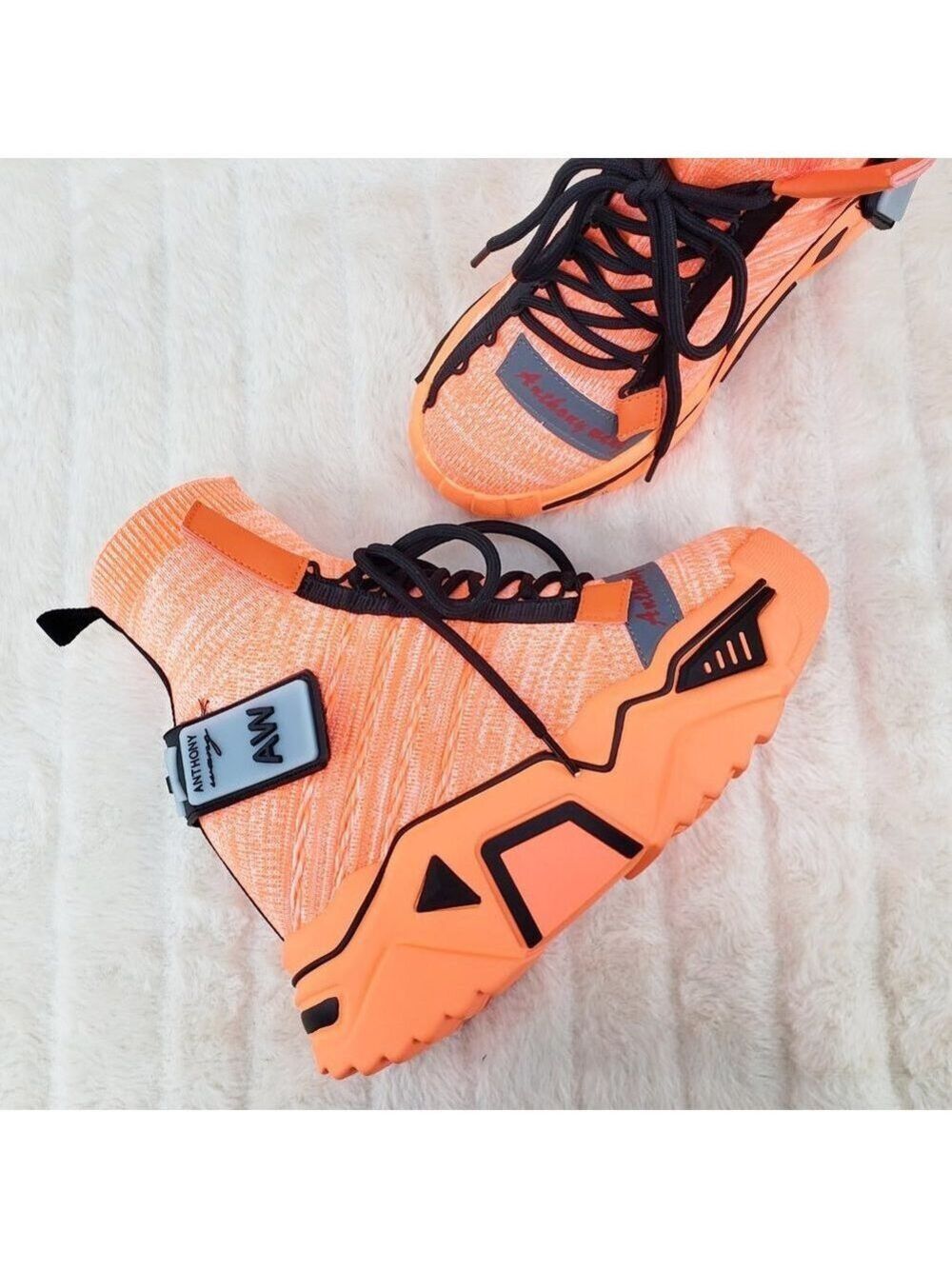 Wang Damson Pull On Platform Hidden Wedge Sock Sneakers Orange ๐ NIB - Picture 5 of 13